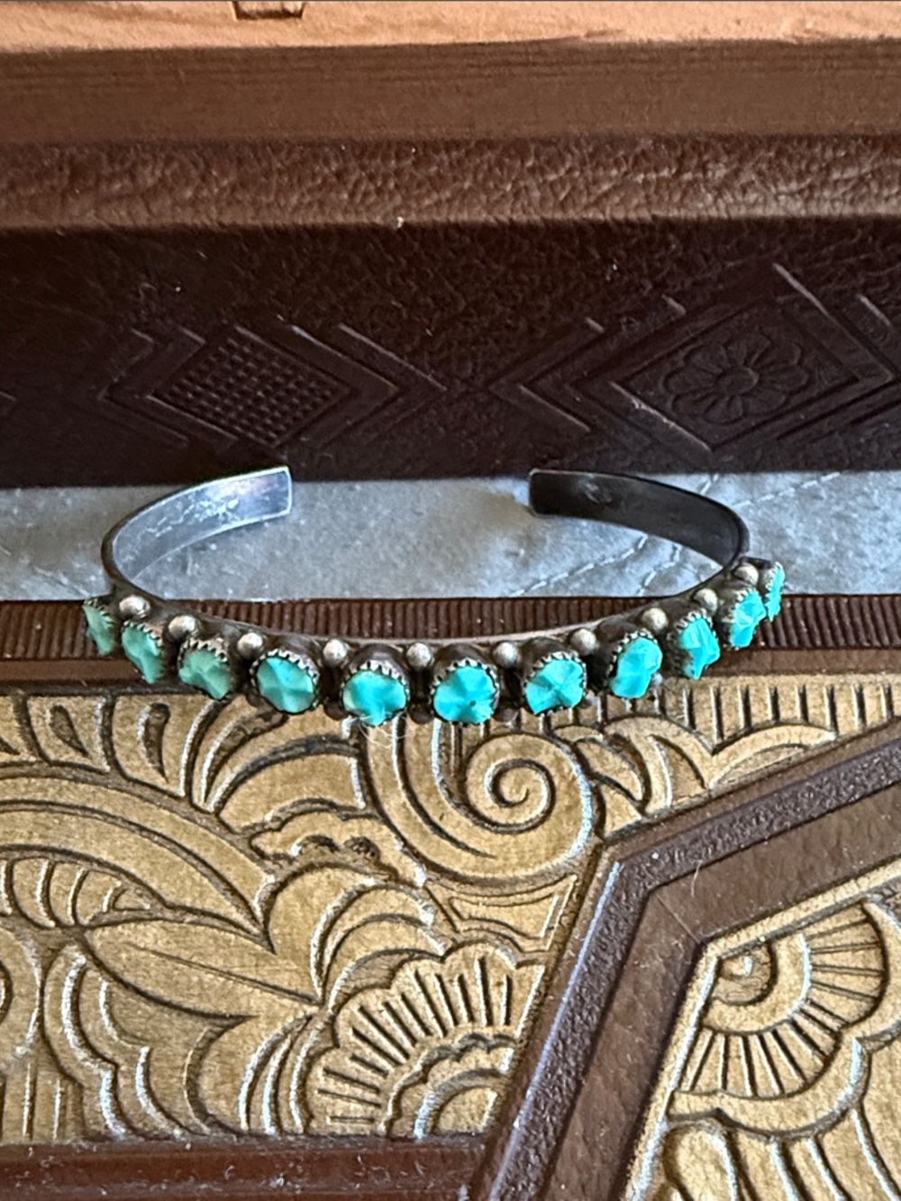 Turquoise Stone Silver Cuff Bracelet - Women's Jewelry